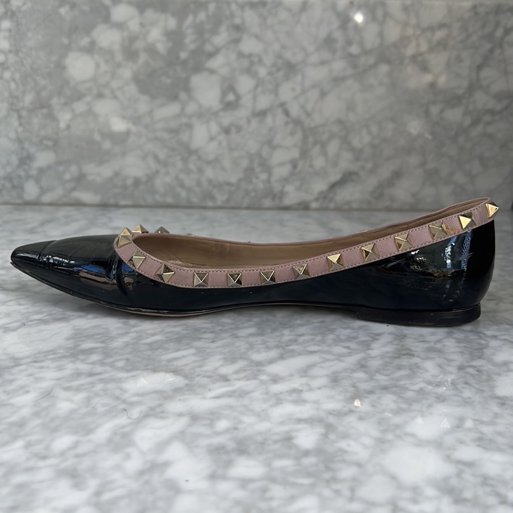 Valentino Black Patent Rockstud Ballet Flat - Gem